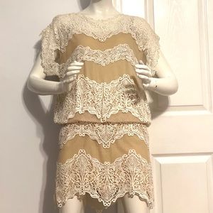 [Tadashi Shoji] White Lace Tan Dress